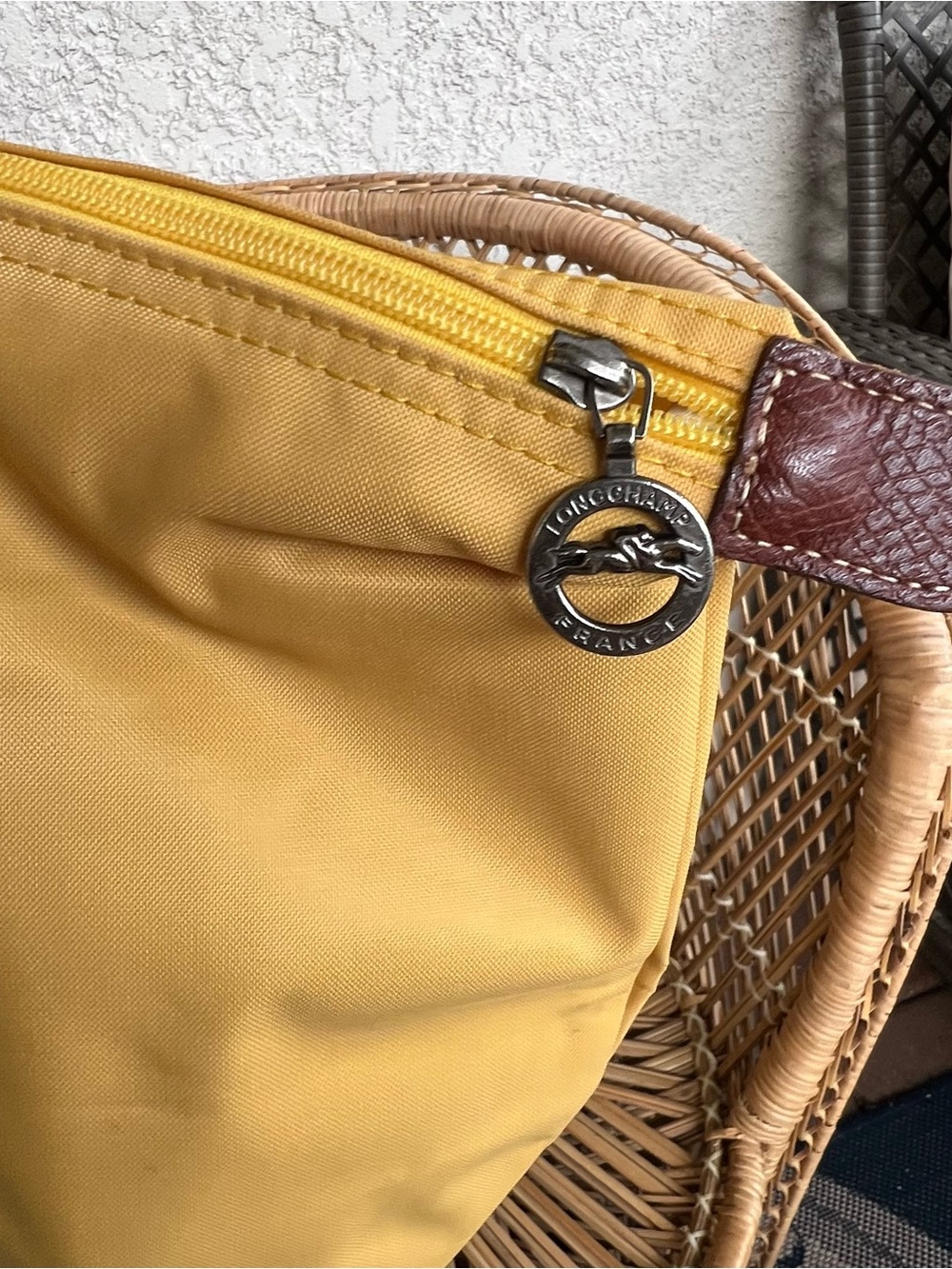 Longchamp Yellow Tote Bag with Brown Leather Trim - Classic Women's Handbag - Picture 8 of 8